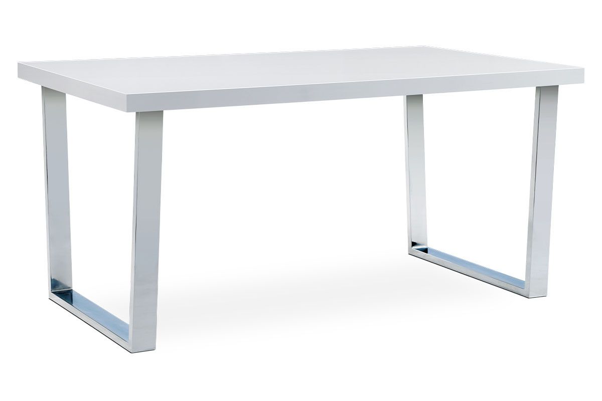 Jídelní stůl 150x90 cm, MDF deska, bílý vysoký lesk, chromovaná podnož Mdum - DEKORHOME.CZ