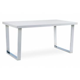 Jídelní stůl 150x90 cm, MDF deska, bílý vysoký lesk, chromovaná podnož Mdum