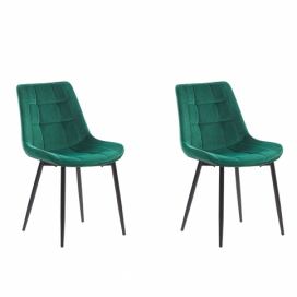 Sada 2 sametových jídelních židlí tmavě zelené MELROSE