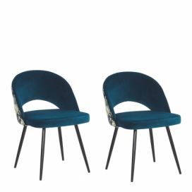 Sada 2 sametových jídelních židlí modrá VIVIAN