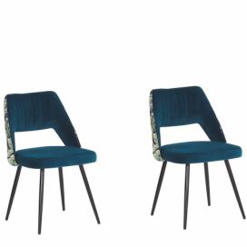 Sada 2 sametových jídelních židlí modrá ANSLEY