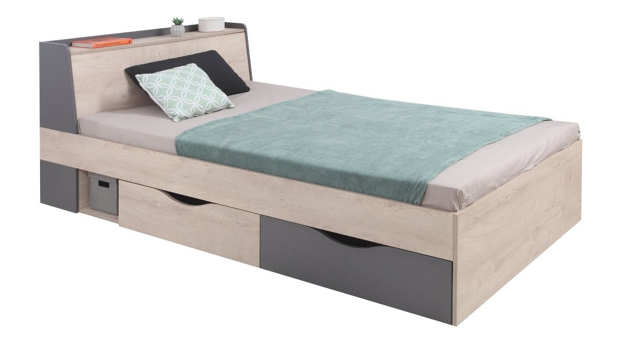 Studentská postel Gama 120x200cm s úložným prostorem - dub/antracit - Eurokosik.cz
