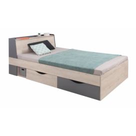 Studentská postel Gama 120x200cm s úložným prostorem - dub/antracit