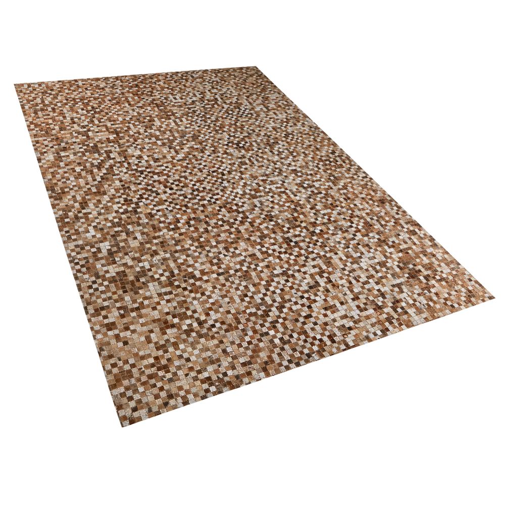 Hnědý kožený patchworkový koberec 140 x 200 cm TORUL - Beliani.cz
