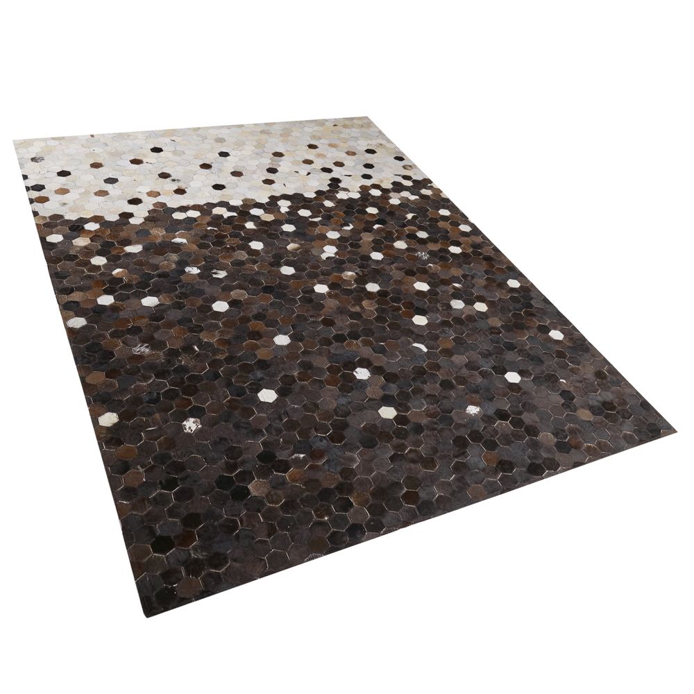 Kožený patchworkový koberec 160 x 230 cm hnědočerný EYIM - Beliani.cz