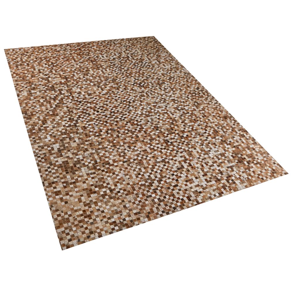 Hnědý kožený patchworkový koberec 160 x 230 cm TORUL - Beliani.cz