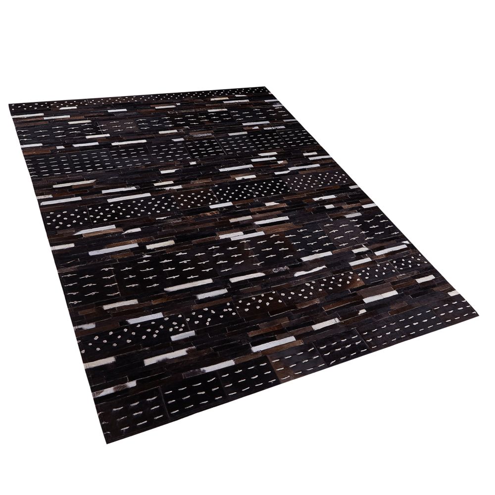 Kožený patchworkový koberec 160 x 230 cm hnědý AKSEKI - Beliani.cz
