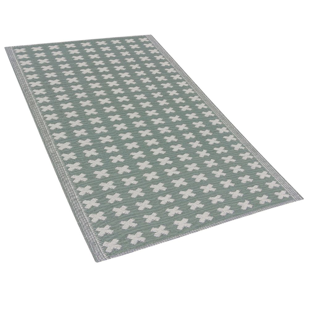 Zelený venkovní koberec s geometrickým vzorem 90 x 180 cm ROHTAK - Beliani.cz