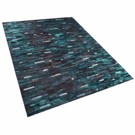 Kožený koberec 160 x 230 cm hnědo-modrý KISIR