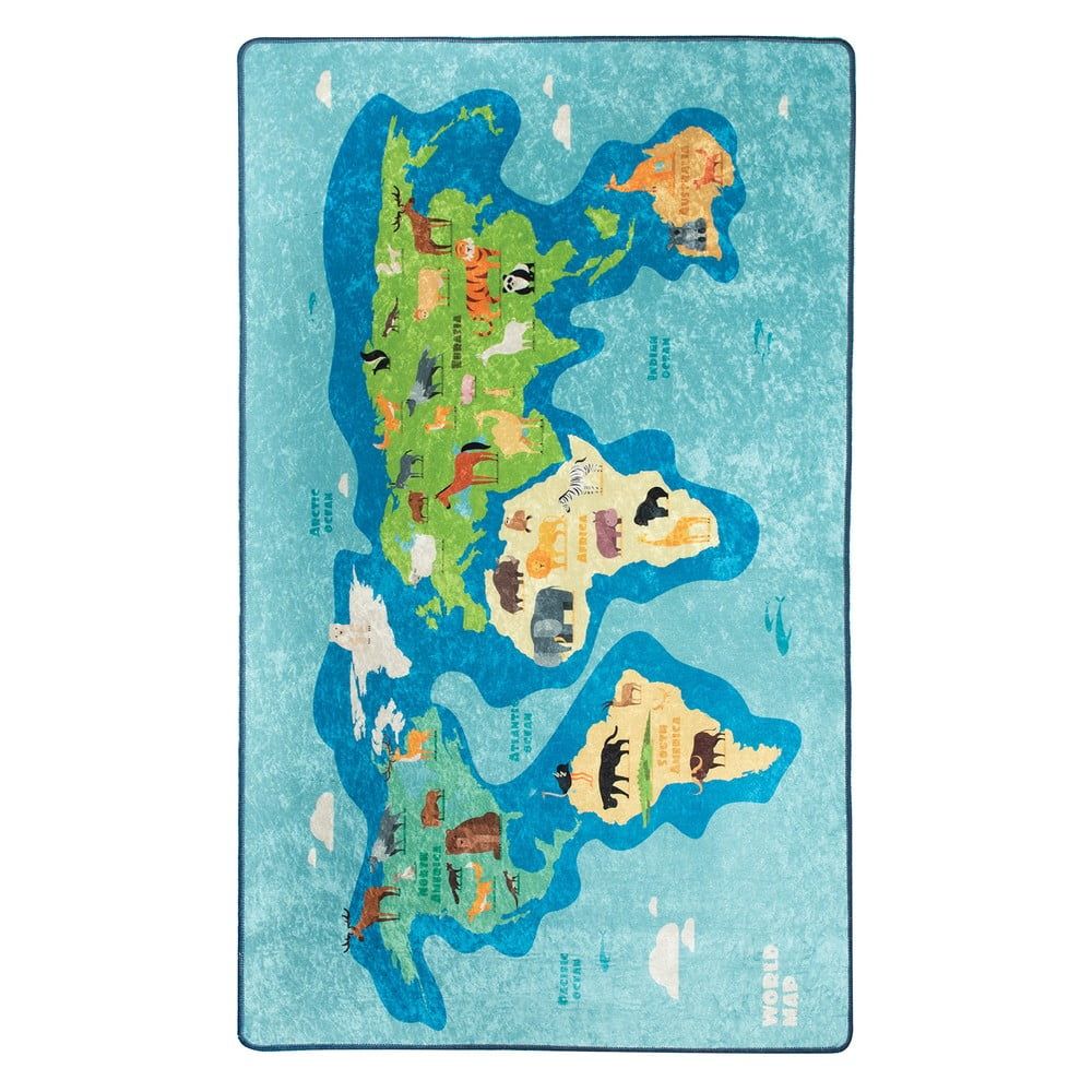 Modrý dětský protiskluzový koberec Conceptum Hypnose Map, 100 x 160 cm - Bonami.cz