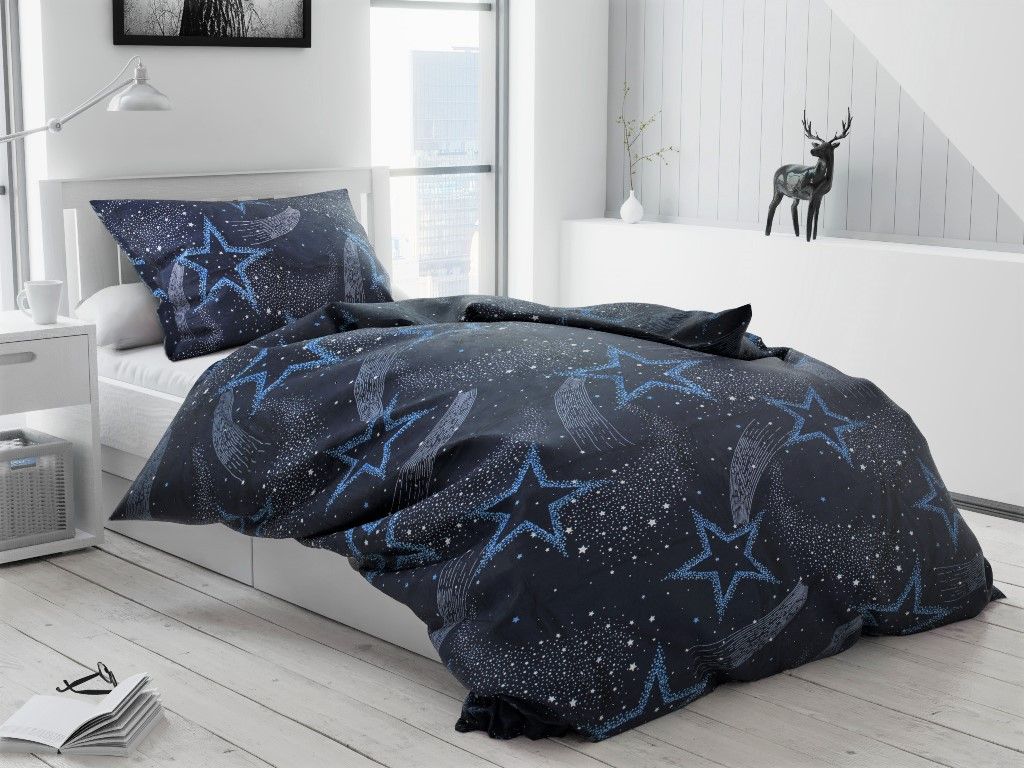 Bavlněné povlečení Kometa tmavě modré - Výprodej Povlečení