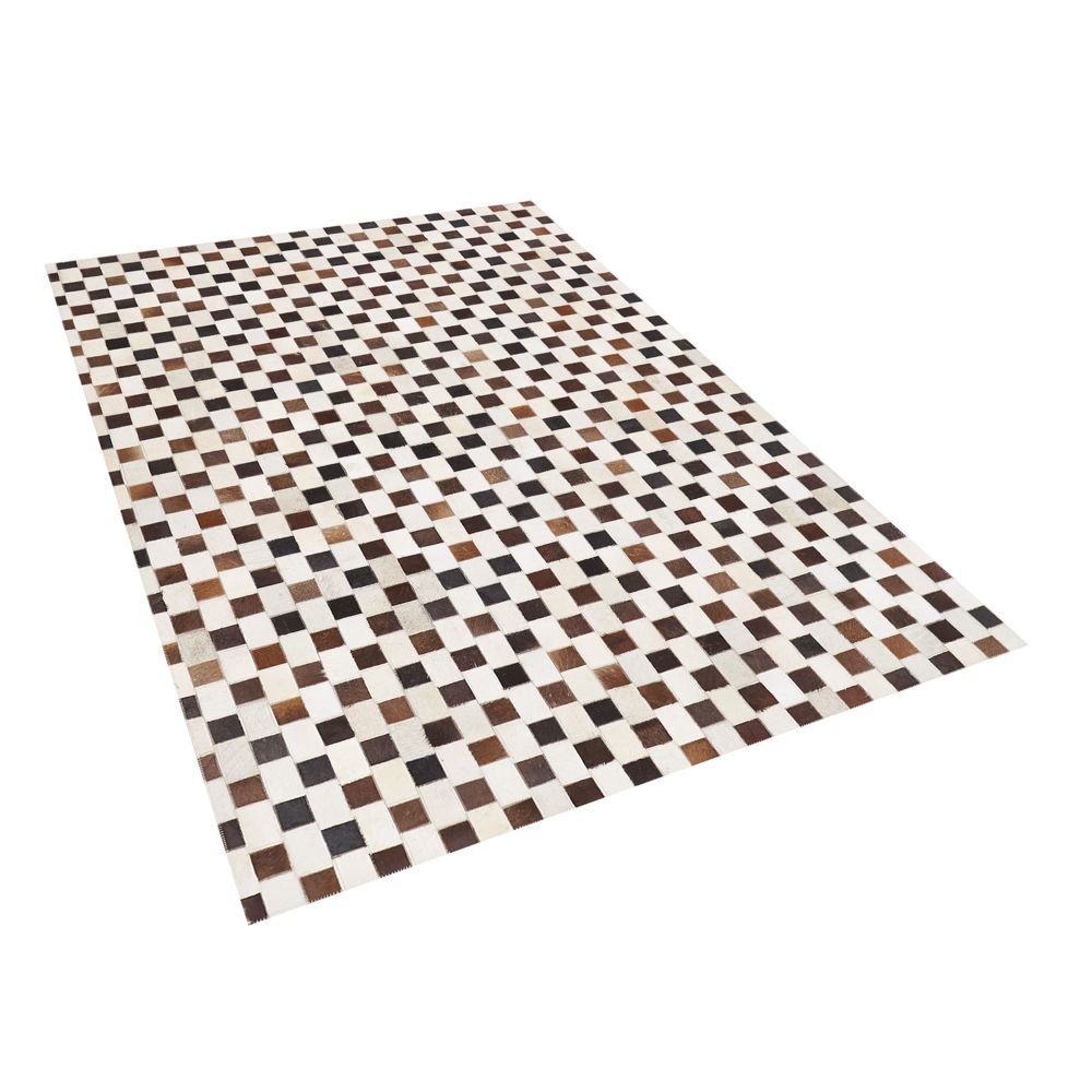 Kožený koberec patchworkový 140 x 200 cm béžově hnědý KAYABEY - Beliani.cz