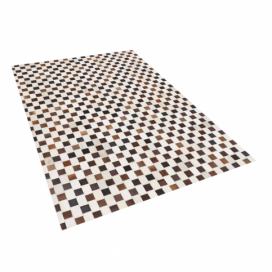 Kožený koberec patchworkový 140 x 200 cm béžově hnědý KAYABEY Beliani.cz