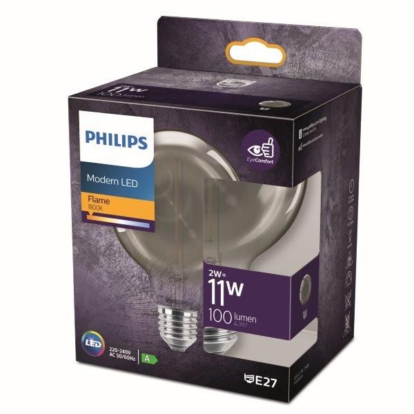 Philips 8718699759698 LED žárovka 1x2W | E27 | 100lm | 1800K - plamen, kouřová, EyeComfort - Dekolamp s.r.o.