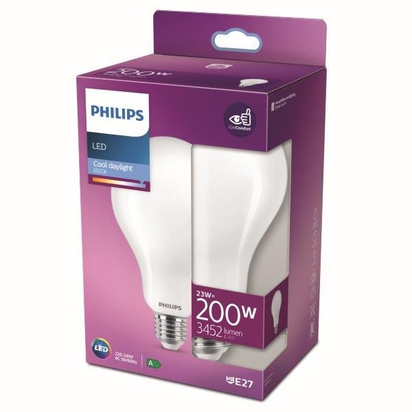 Philips 8718699764678 LED žárovka 1x23W | E27 | 3452lm | 6500K - studené denní světlo, matná bílá, EyeComfort - Dekolamp s.r.o.