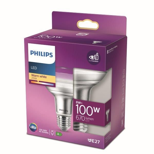 Philips 8718699773915 LED žárovka 1x8W | E27 | 670lm | 2700K - teplá bílá, Eyecomfort - Dekolamp s.r.o.