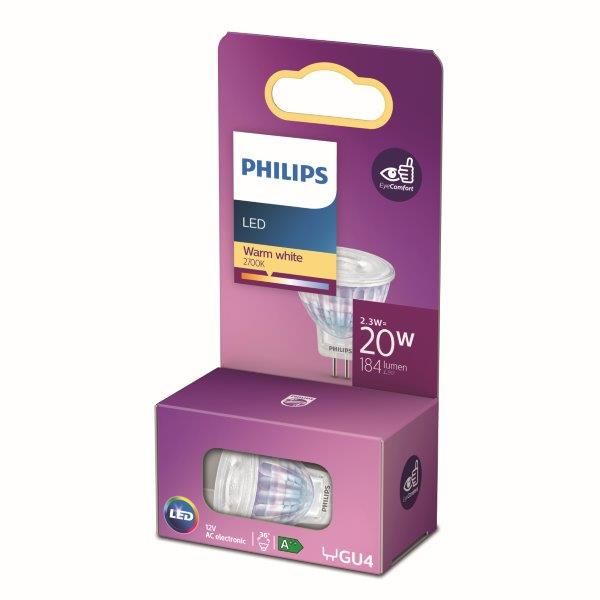 Philips 8718699774073 LED žárovka 1x2,3W | GU4 | 184lm | 2700K - teplá bílá, bodová, Eyecomfort - Dekolamp s.r.o.