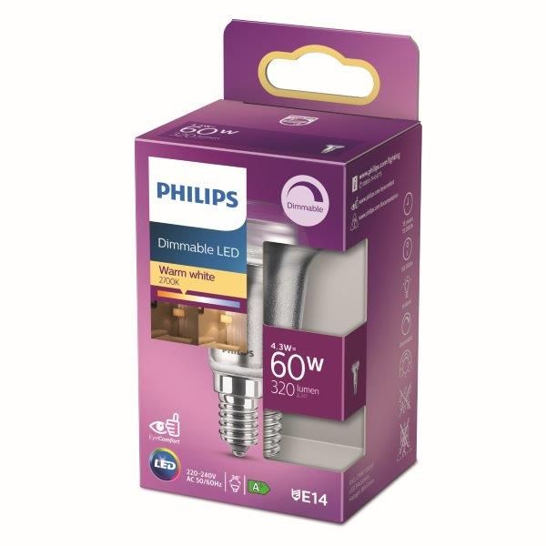 Philips 8718699774219 LED žárovka 1x4,3W | E14 | 320lm | 2700K - teplá bílá, stmívatelná, Eyecomfort - Dekolamp s.r.o.