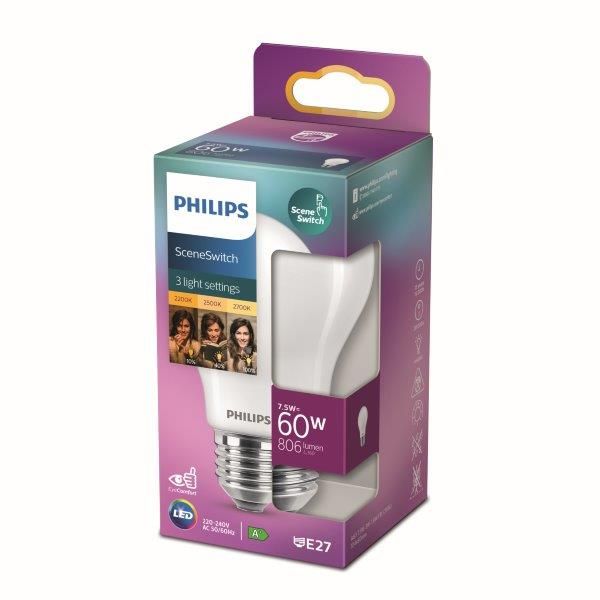 Philips 8719514263963 LED žárovka 1x7,5W | E27 | 1055lm | 2200-2500-2700K - 3 světelné módy, matná bílá, EyeComfort - Svítidla FEIM