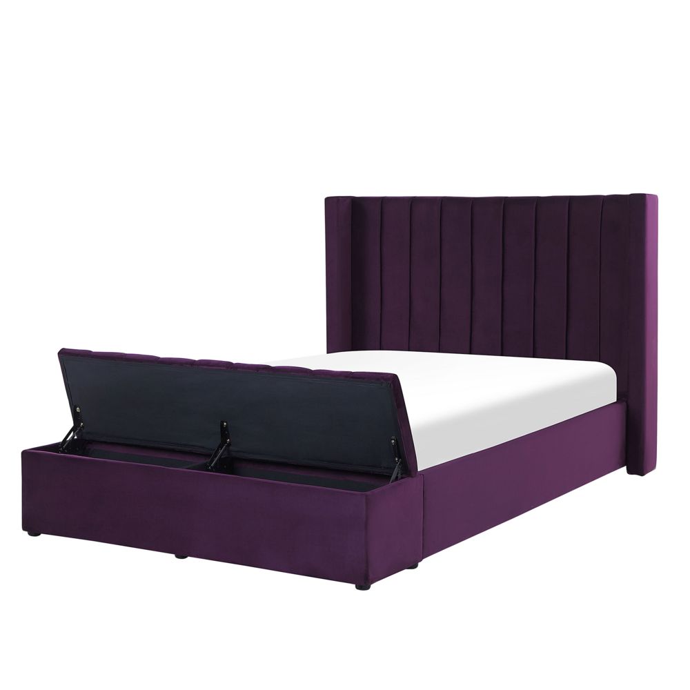 Sametová postel s lavičkou 140 x 200 cm fialová NOYERS - Beliani.cz