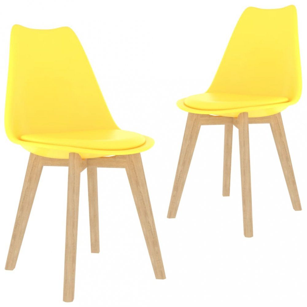 Jídelní židle 2 ks plast / umělá kůže / buk Dekorhome Žlutá - DEKORHOME.CZ