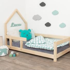 Benlemi Dětská postel domeček POPPI s bočnicí Zvolte barvu: Přírodní dekor bez laku, Rozměr: 120 x 190 cm, Strana: Vlevo