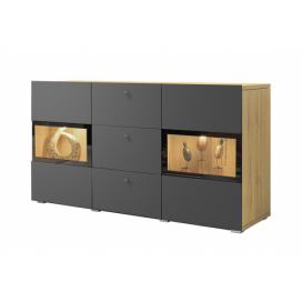 dvoudveřová Komoda dvoudveřová se třemi zásuvkami Baros 26 s zásuvkami 132 cm Dub artisan / šedý mat