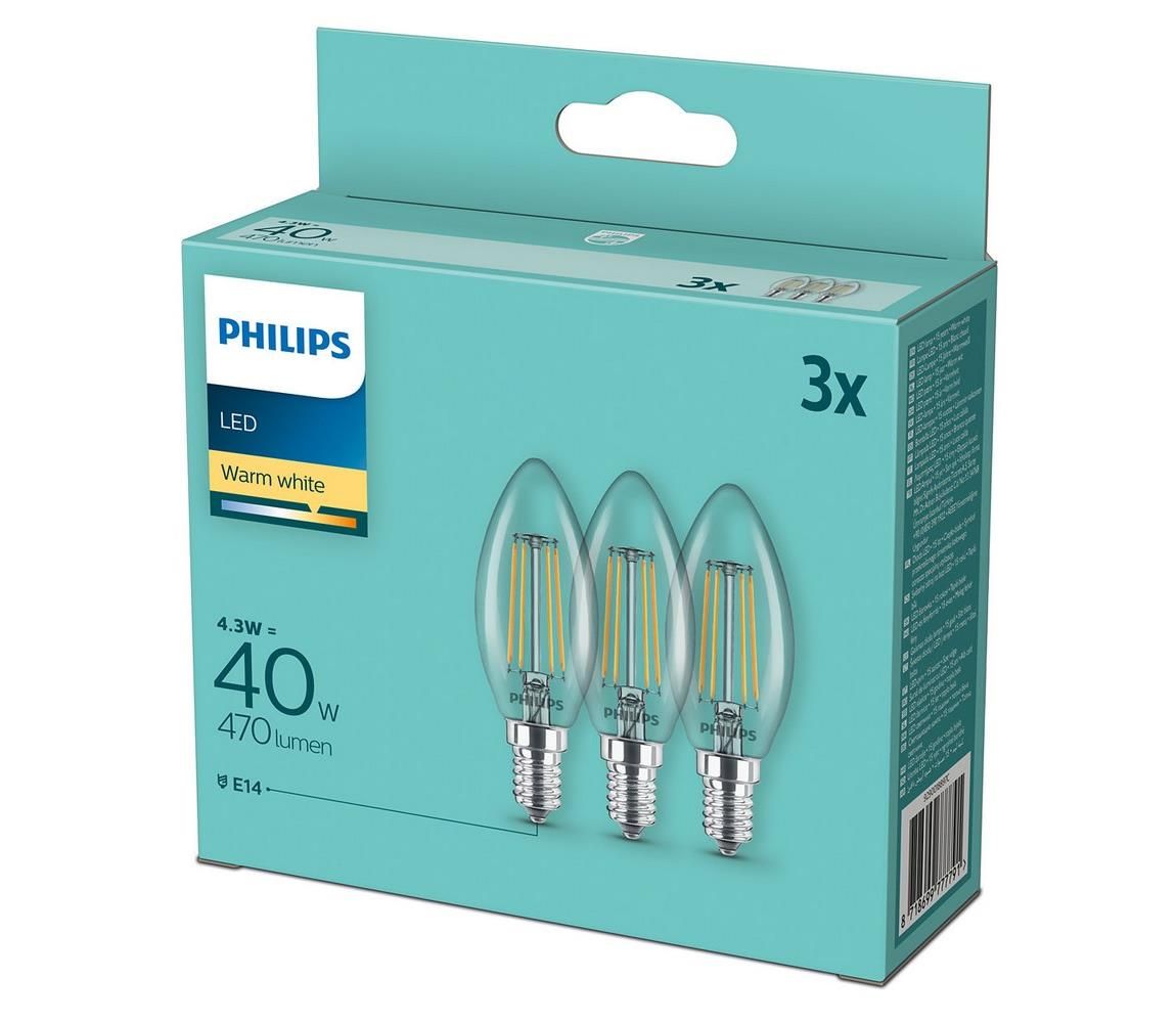 Philips SADA 3x LED Žárovka Philips B35 E14/4,3W/230V 2700K  -  Svět-svítidel.cz