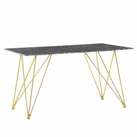 Jídelní stůl černý a zlatý 140 x 80 cm KENTON efekt mramoru