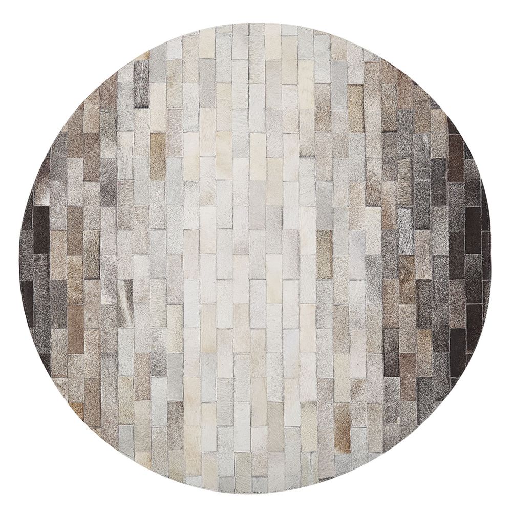 Kulatý kožený patchworkový koberec ⌀ 140 cm hnědý a béžový DUTLAR - Beliani.cz