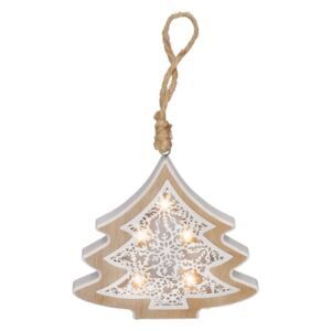 Solight LED vánoční stromek, dřevěný dekor, 6LED, teplá bílá, 2x AAA - Favi.cz