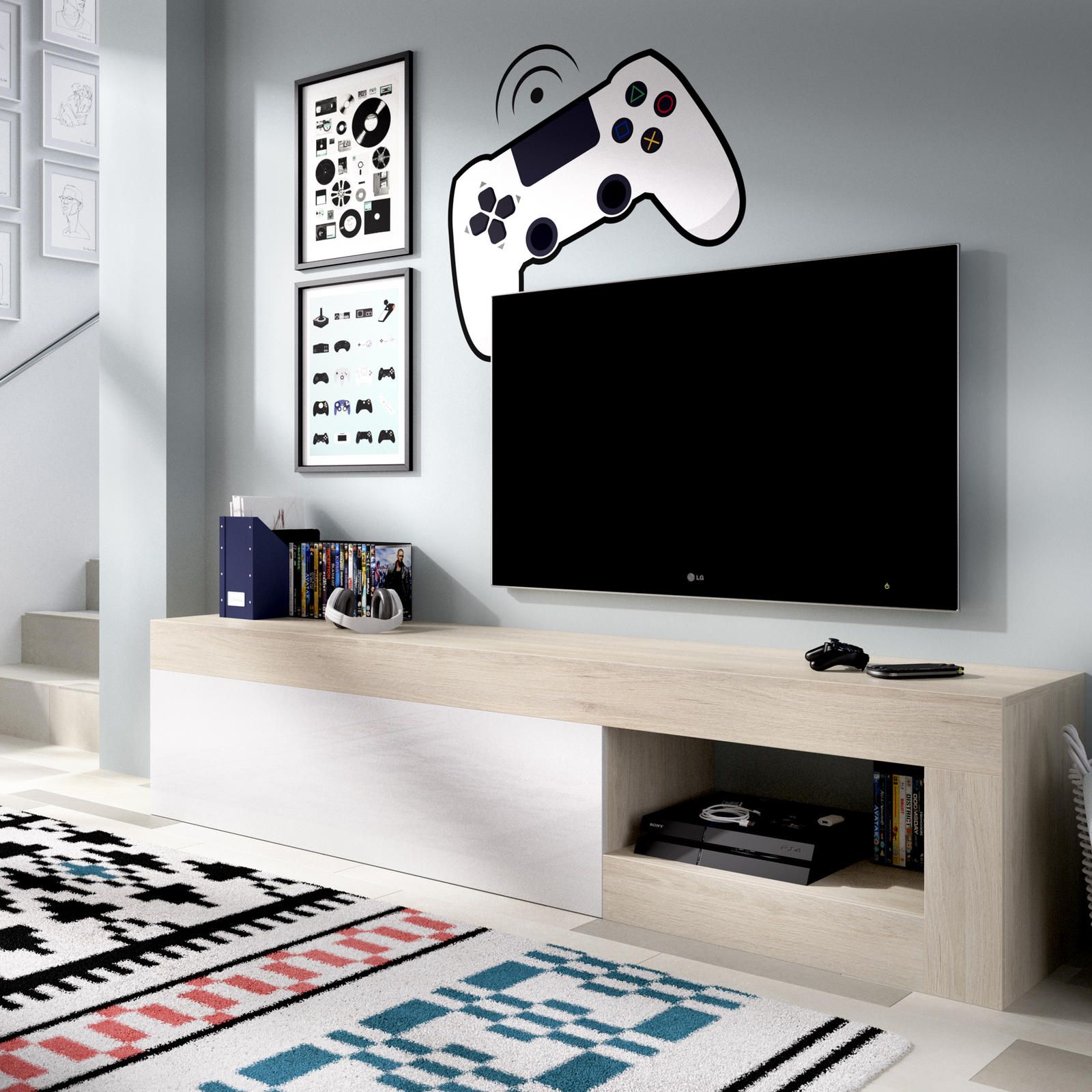 Aldo Designový televizní stolek Lebo ve skandinávských odstínech - Nábytek ALDO