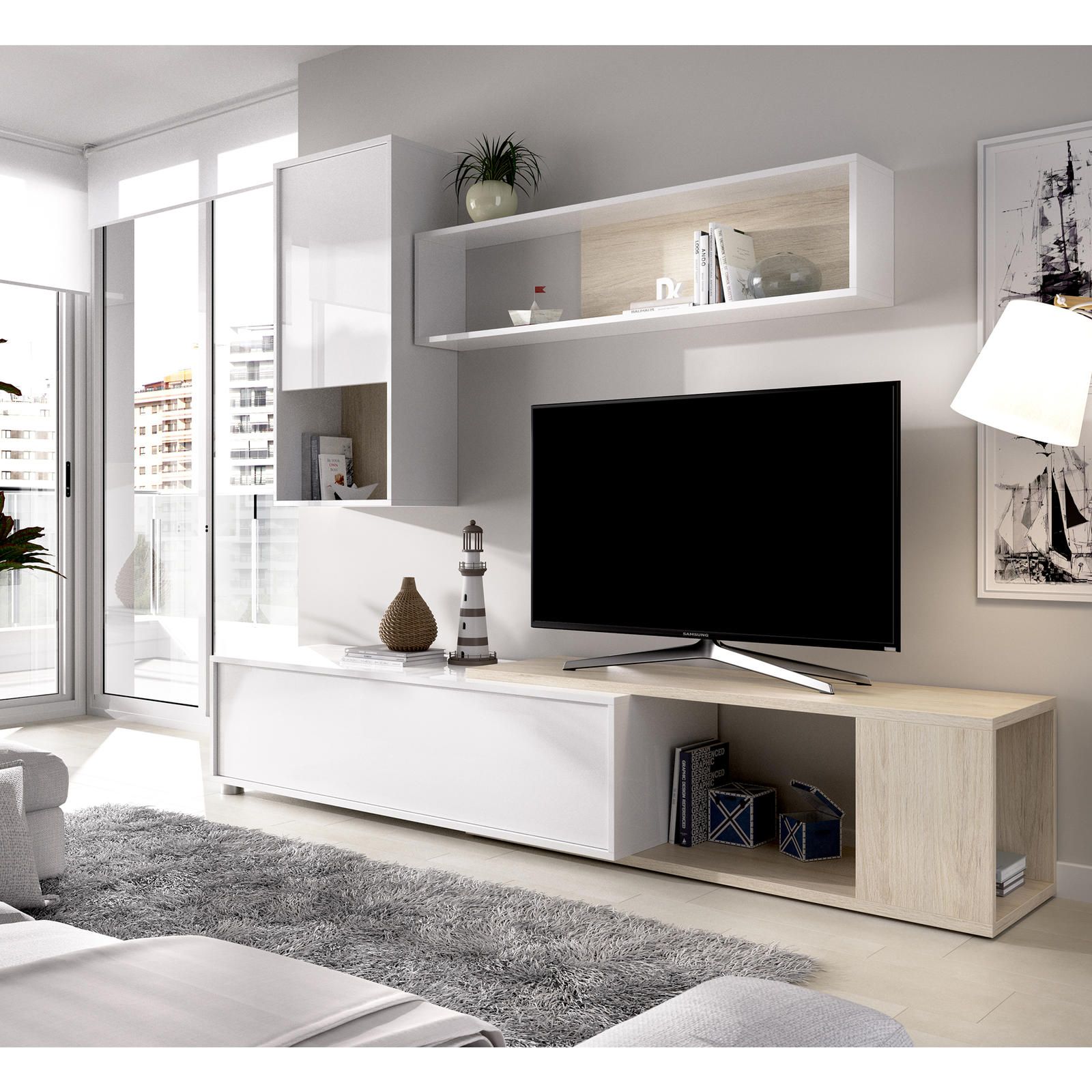 Aldo Designová obývací stěna, tři způsoby sestavení Obi glossy white - Nábytek ALDO