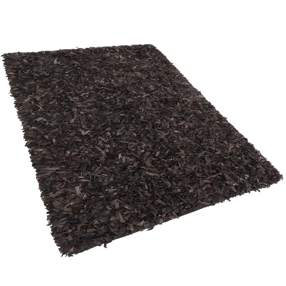 Hnědý shaggy kožený koberec 160x230 cm MUT - Beliani.cz