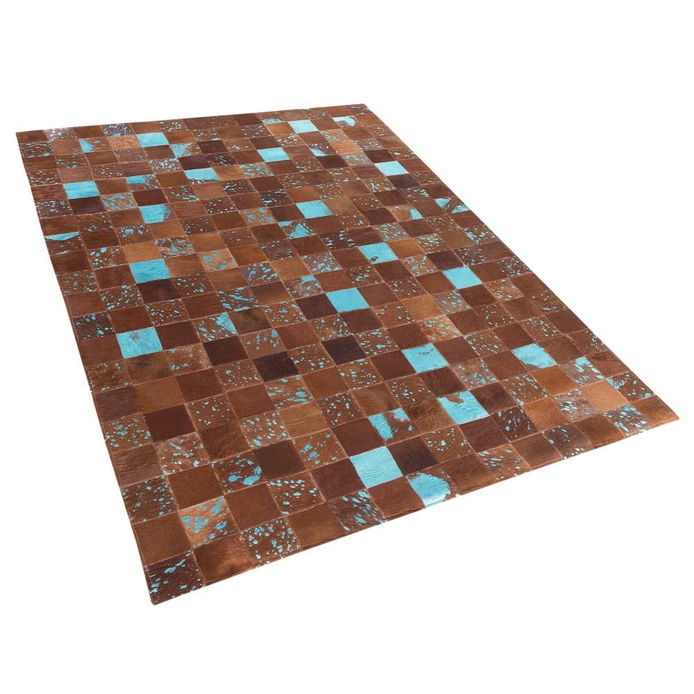 Hnědý kožený patchwork koberec 160x230 cm ALIAGA - Beliani.cz