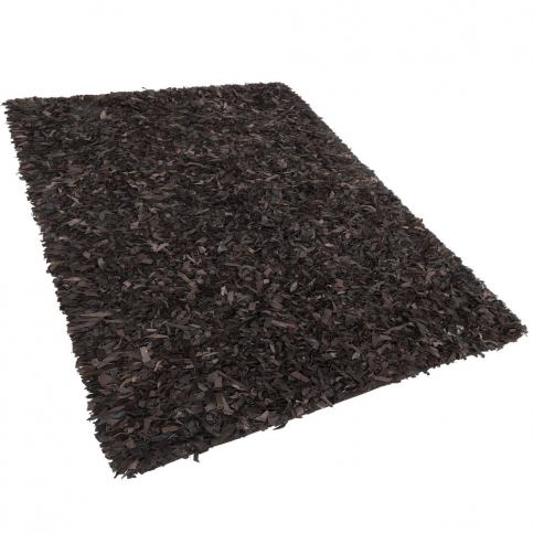 Hnědý shaggy kožený koberec 160x230 cm MUT Beliani.cz