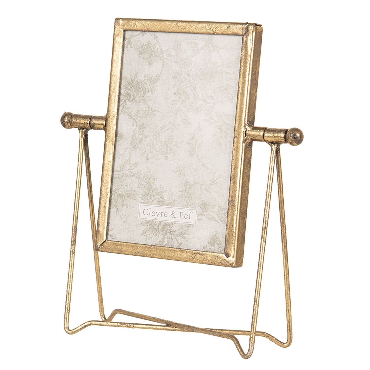 Zlatý kovový fotorámeček ve stojanu - 18*6*21 cm / 10*15 cm Clayre & Eef - LaHome - vintage dekorace