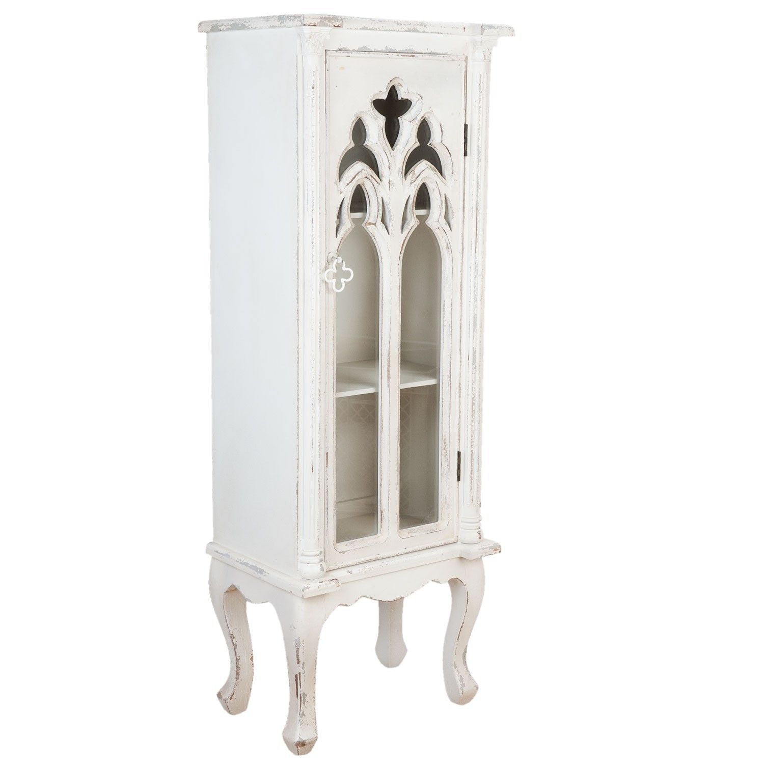 Bílá dřevěná skříň s prosklenými dvířky Marionetta - 49*35*138 cm Clayre & Eef - LaHome - vintage dekorace