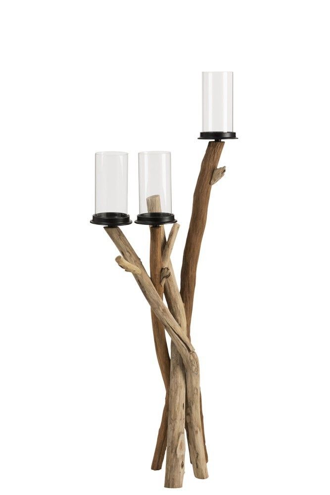 Dřevěný svícen na 3svíčky  Branch - 20*11*50 cm J-Line by Jolipa - LaHome - vintage dekorace
