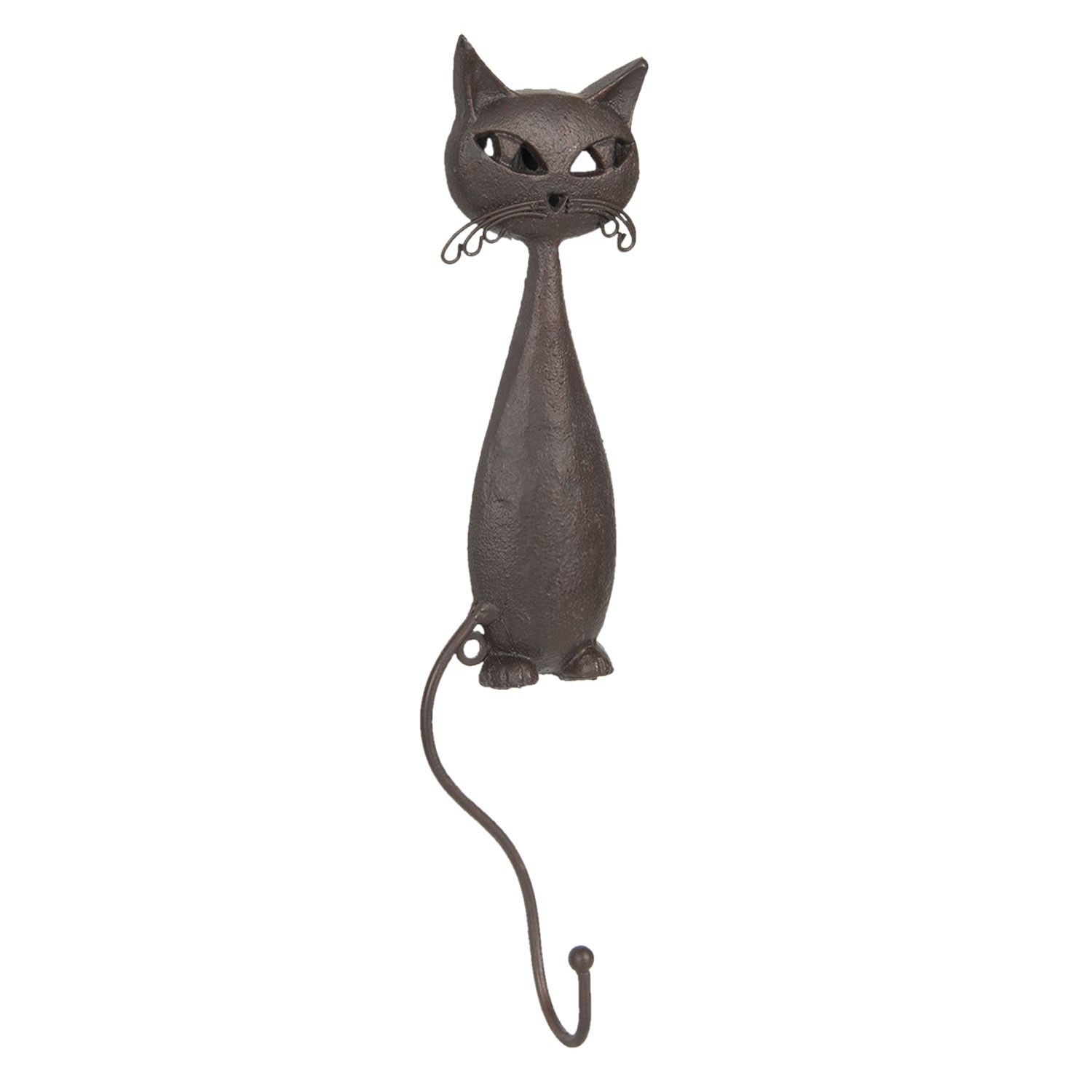 Hnědý kovový háček kočka - 11*5*27 cm Clayre & Eef - LaHome - vintage dekorace