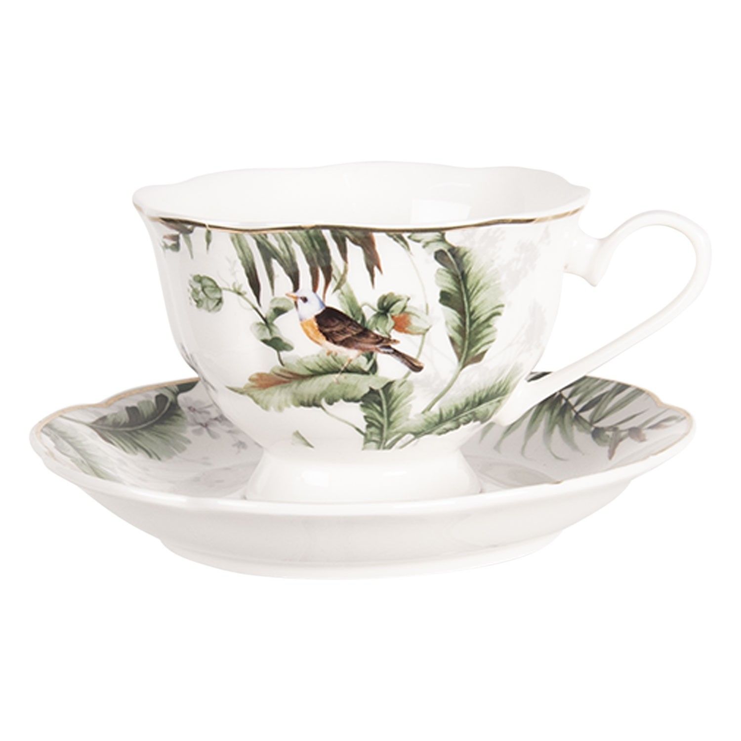 Porcelánový šálek s podšálkem Tropical birds - Ø 15*7 cm / 0,22L Clayre & Eef - LaHome - vintage dekorace