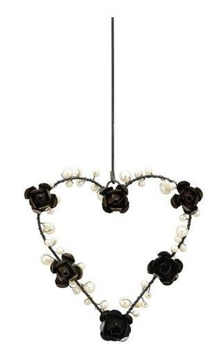 Závěsné černé kovové srdce s perličkami a růžemi - 13*2*13cm Exner - LaHome - vintage dekorace