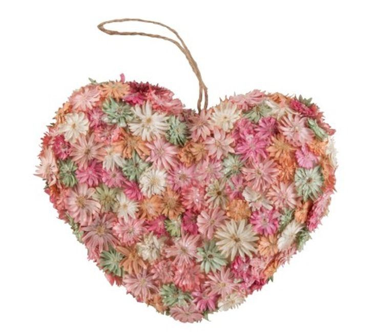 Závěsné jarní srdce se suchými květy - 16*5*14cm J-Line by Jolipa - LaHome - vintage dekorace