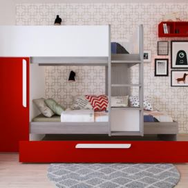 Aldo Patrová postel pro tři děti Bo7 - red, white, molina oak