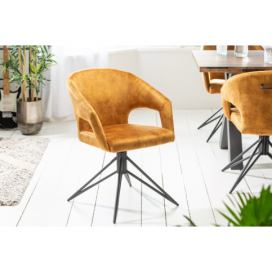 LuxD Designová otočná židle Age hořčicově žlutý samet