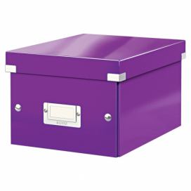 Fialový kartonový úložný box s víkem 22x28x16 cm Click&Store – Leitz