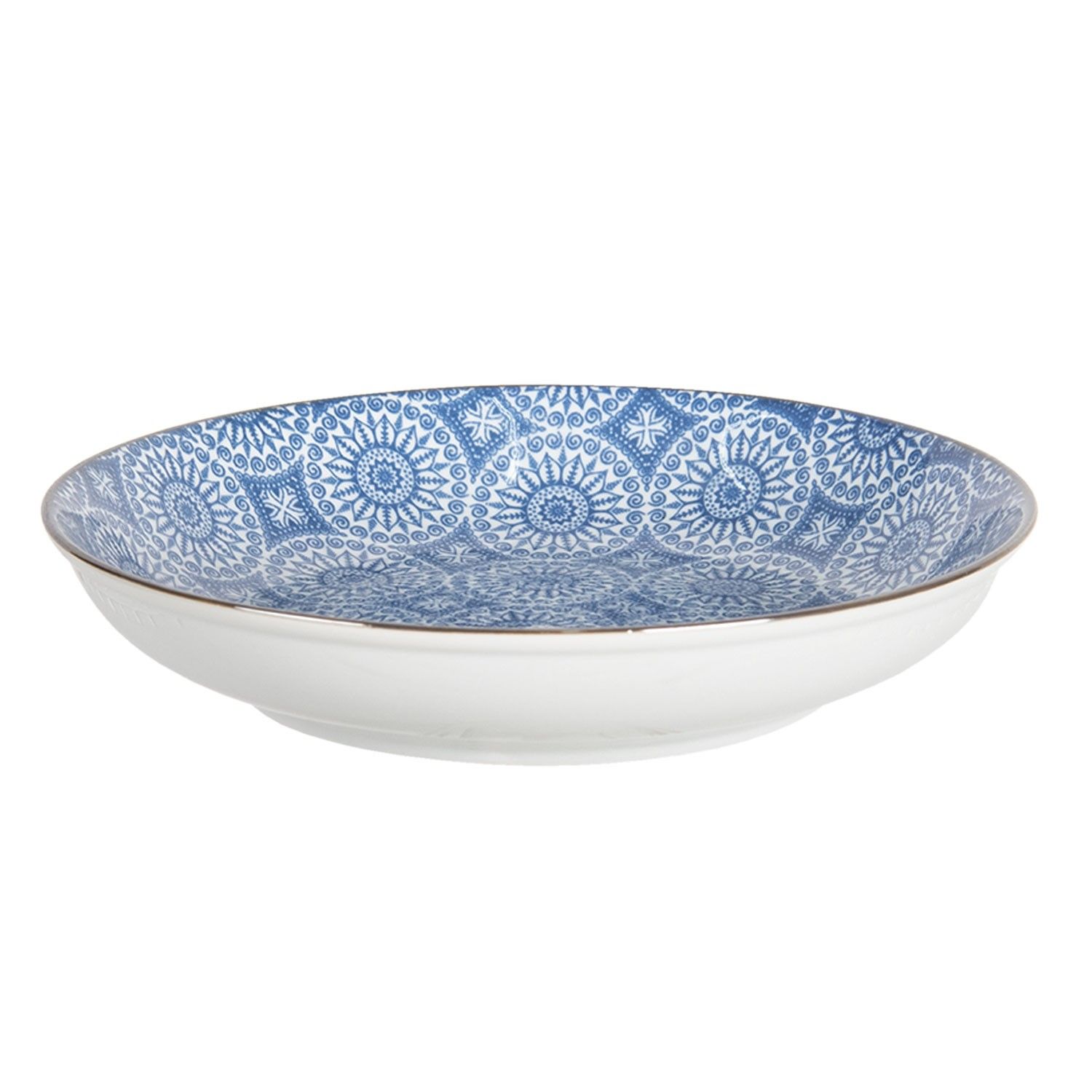 Hluboký talíř s modrým květinovým ornamentem BlueSnow - Ø 20*4 cm Clayre & Eef - LaHome - vintage dekorace