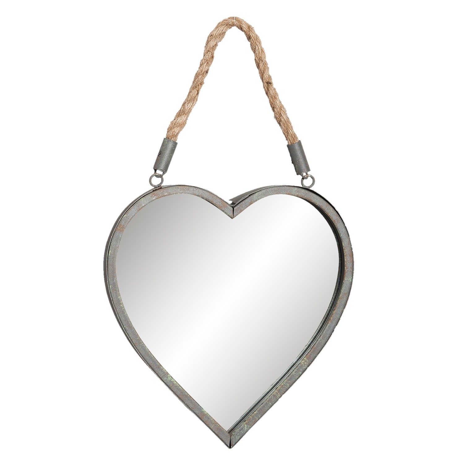 Zrcadlo ve tvaru srdce zavěšené na lanu - 27*3*29 cm Clayre & Eef - LaHome - vintage dekorace