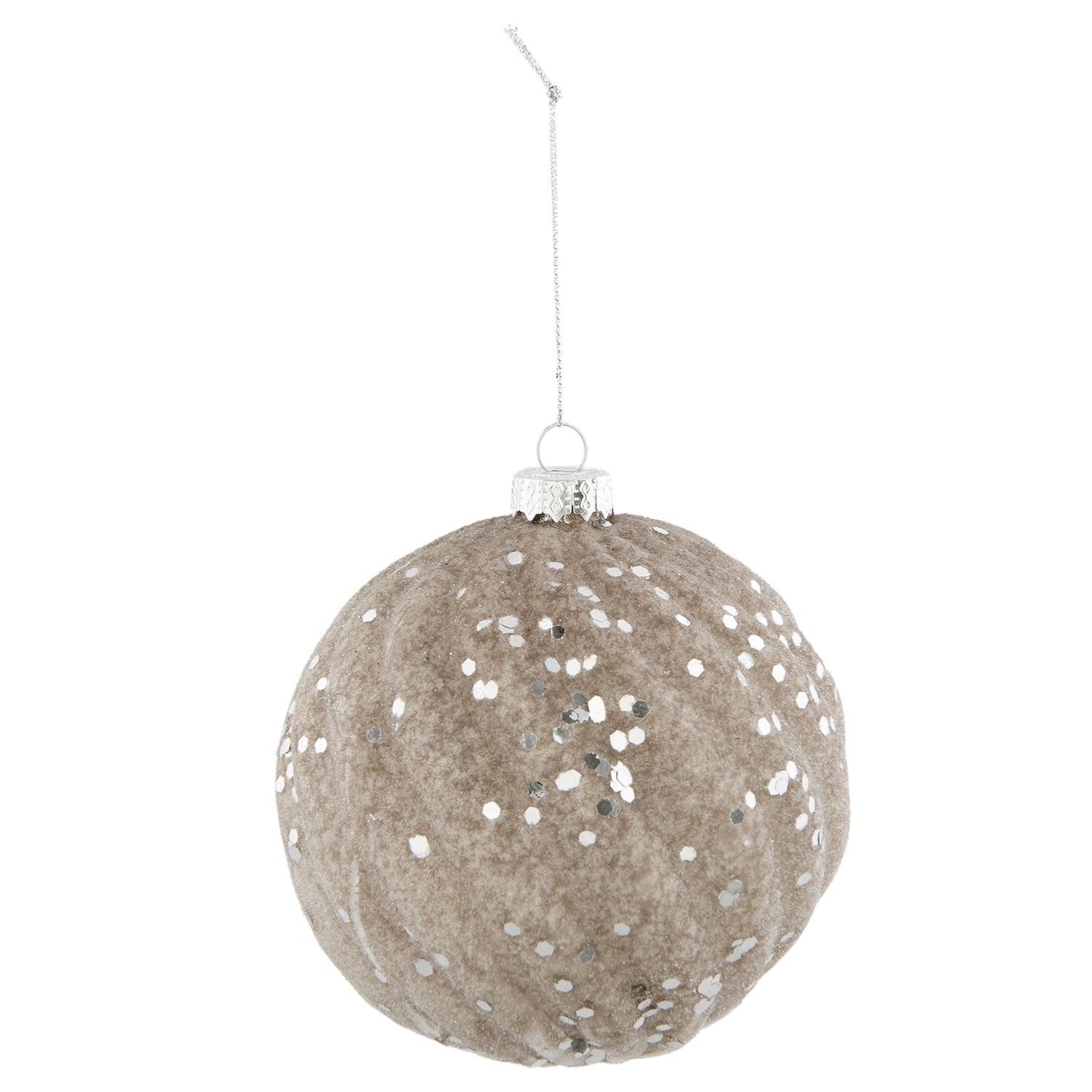 Skleněná vánoční koule se stříbrnými třpytkami - Ø 9*11 cm Clayre & Eef - LaHome - vintage dekorace