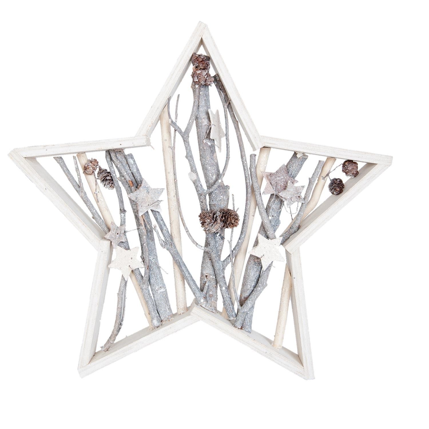 Dřevěná vánoční hvězda se šiškami - 39*5*39 cm Clayre & Eef - LaHome - vintage dekorace